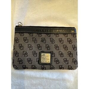 Dooney & Bourke Signature Black Gray DB Wallet Coin Card Zipper Case 4.5x5" Key